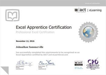 Excel Apprentice Certification