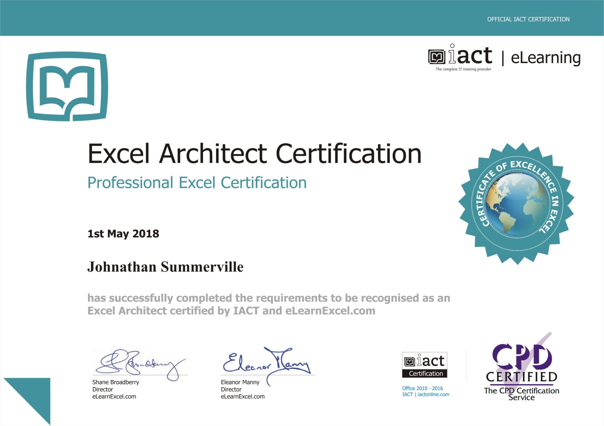 Excel Architect Certification