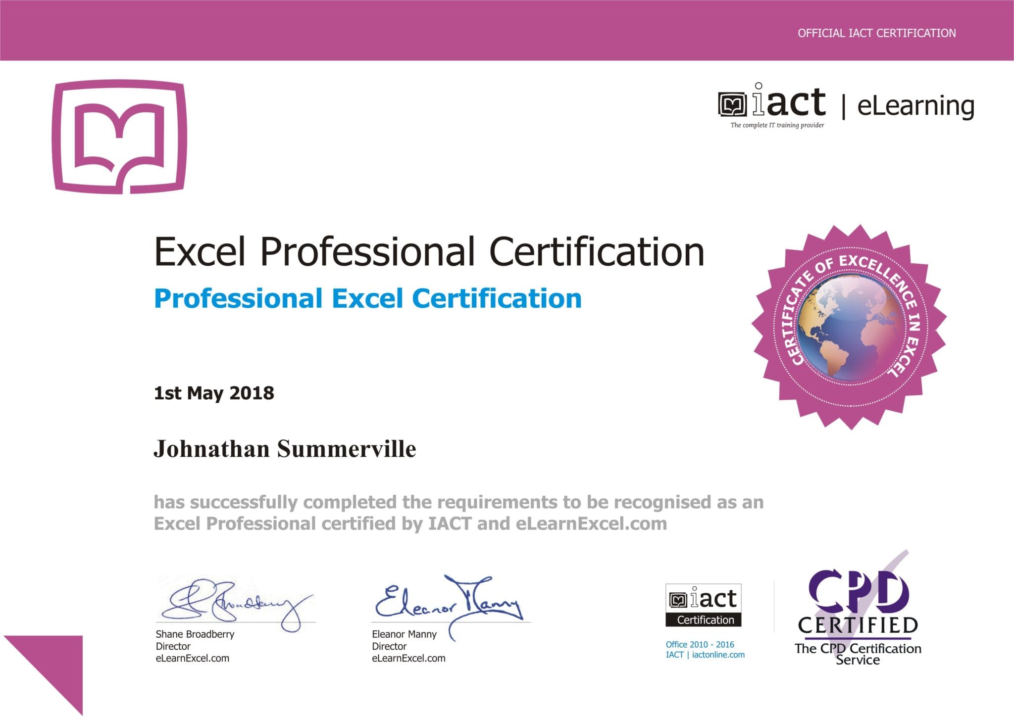 Excel Professional Certification